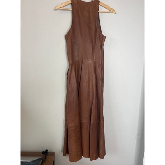 NEW Polo Ralph Lauren Sleeveless Fit and Flare Leather Dress Brown Size: 4 - Picture 6 of 7